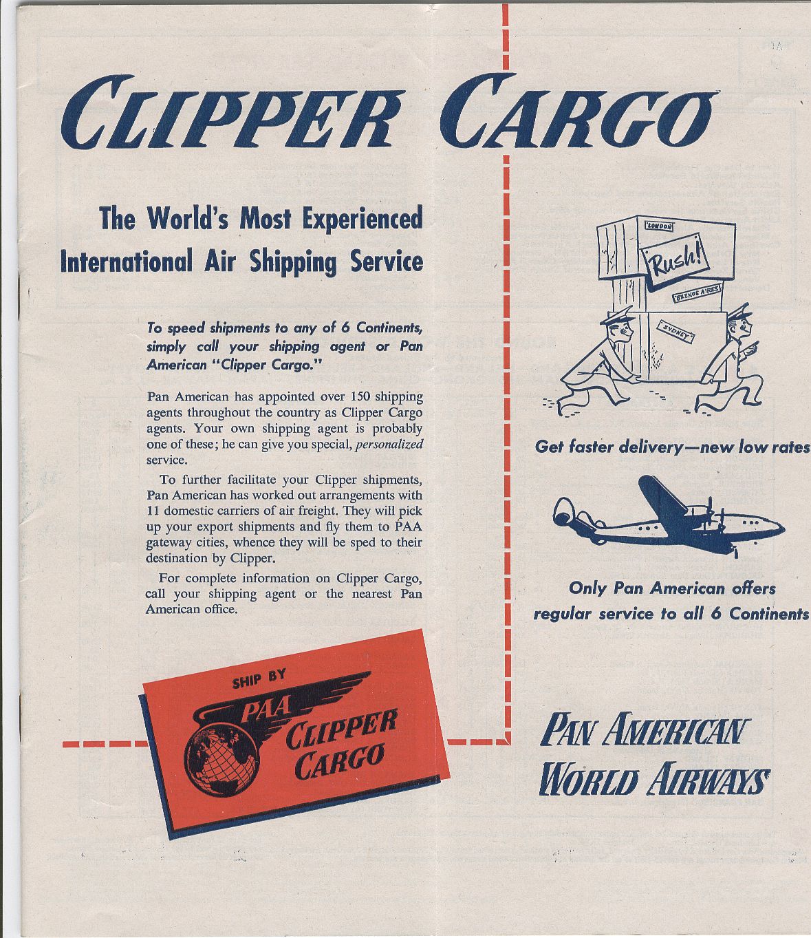 1948, April, A Clipper Cargo ad from a Pan American timetable.